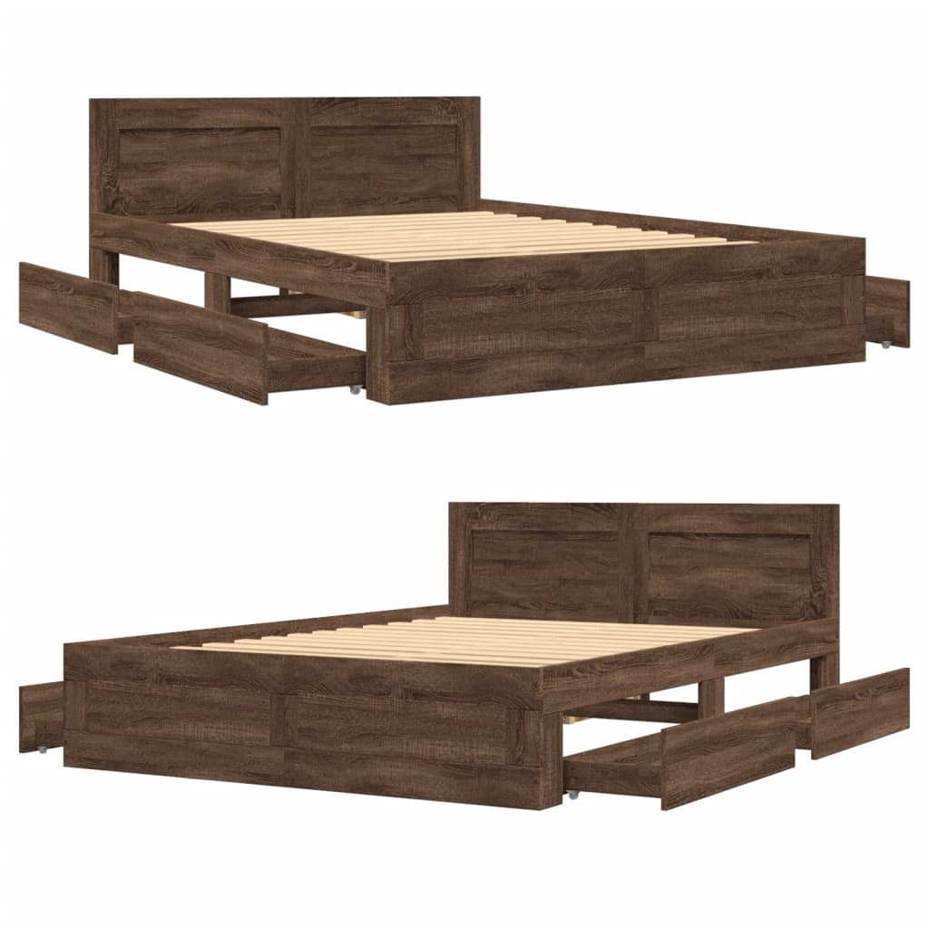 vidaXL Cama con cabecero madera de ingeniería marrón roble 140x200 cm