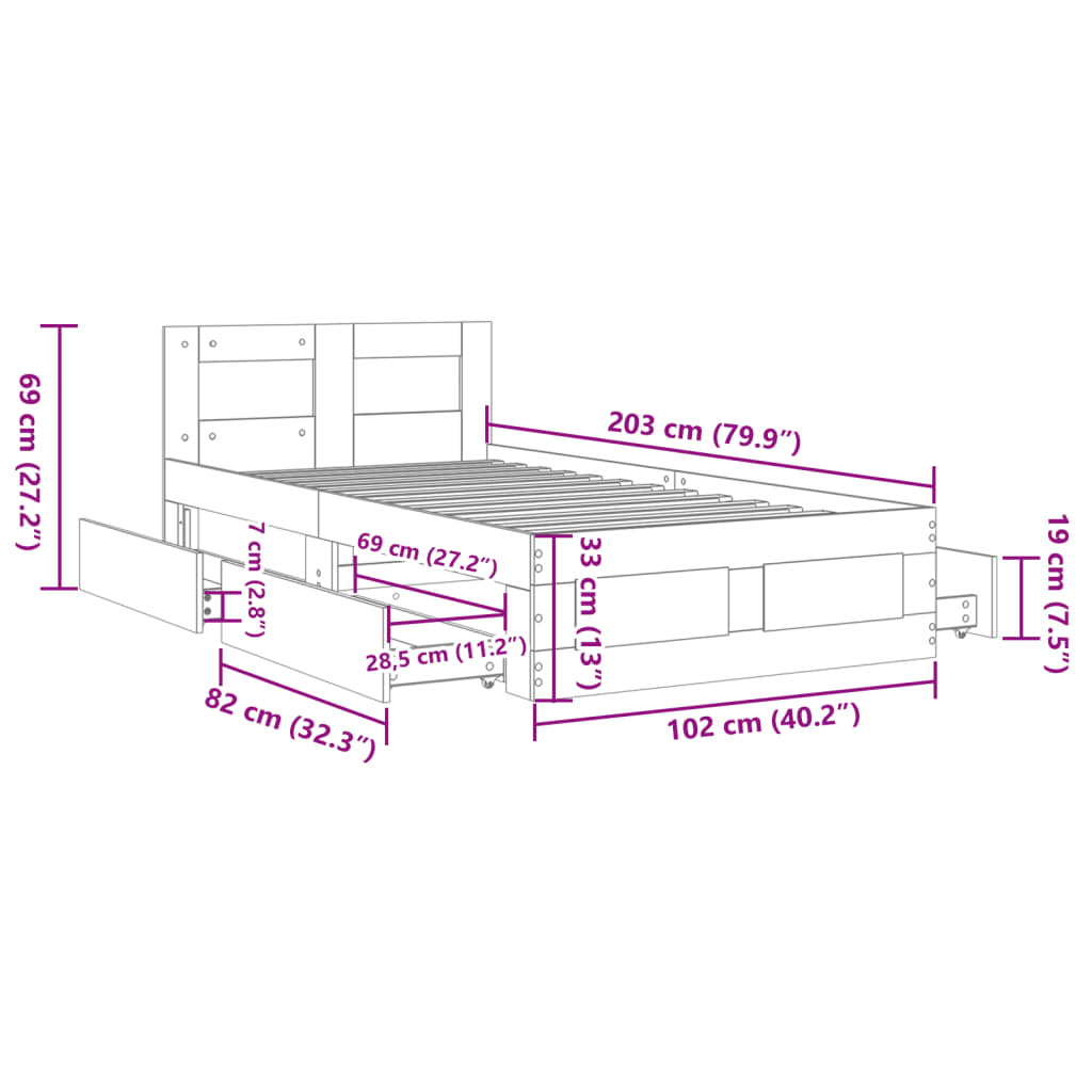 vidaXL Estructura de cama con cabecero sin colchón blanco 100x200 cm