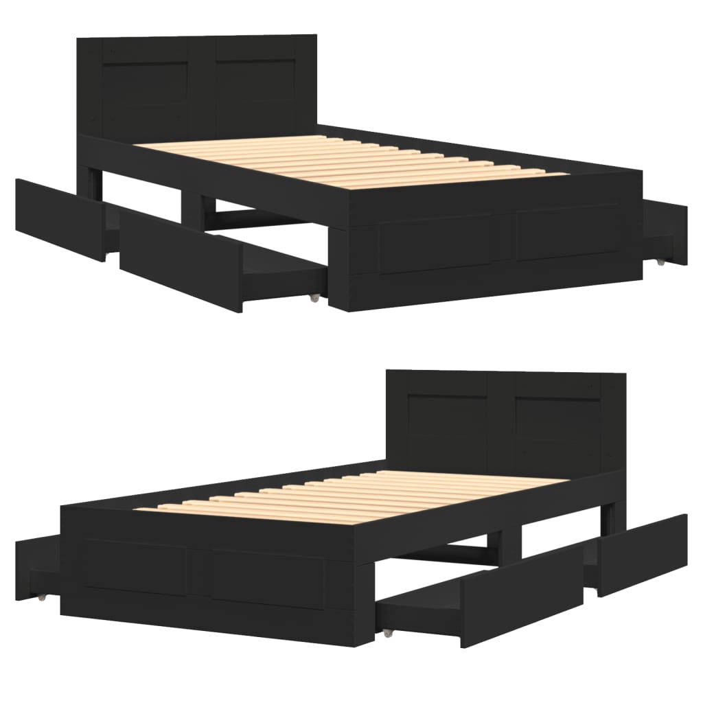 vidaXL Estructura de cama con cabecero sin colchón negro 100x200 cm