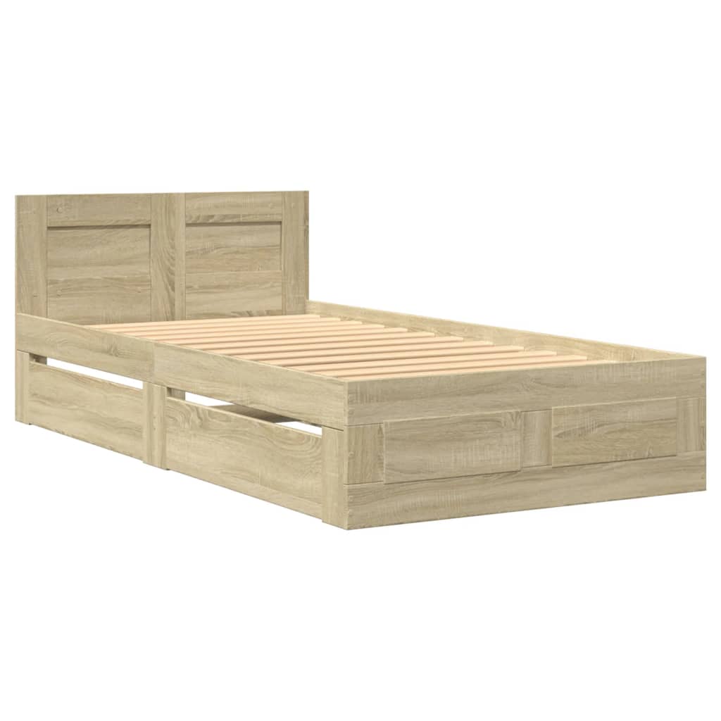 vidaXL Cama con cabecero madera de ingeniería roble Sonoma 100x200 cm