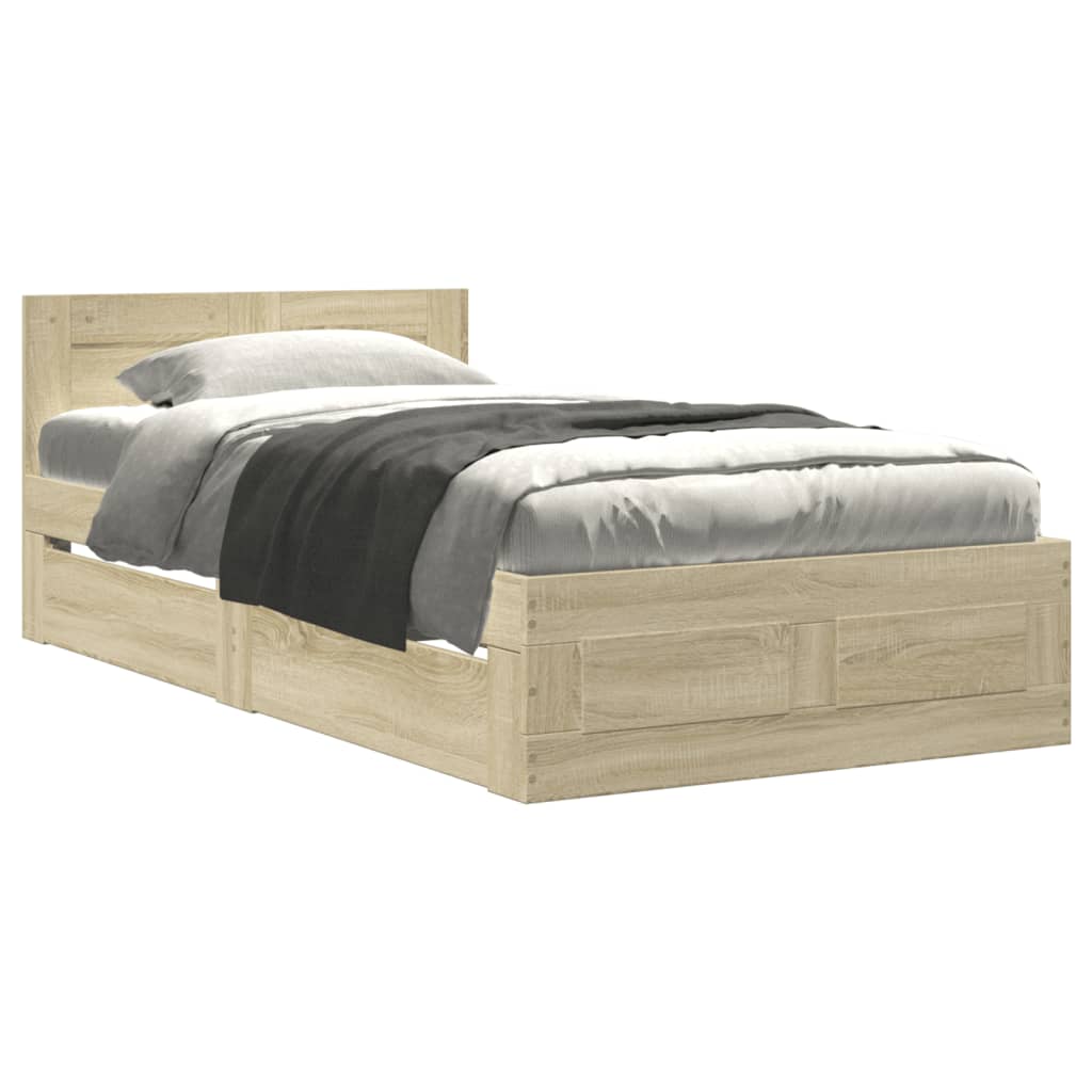 vidaXL Cama con cabecero madera de ingeniería roble Sonoma 100x200 cm