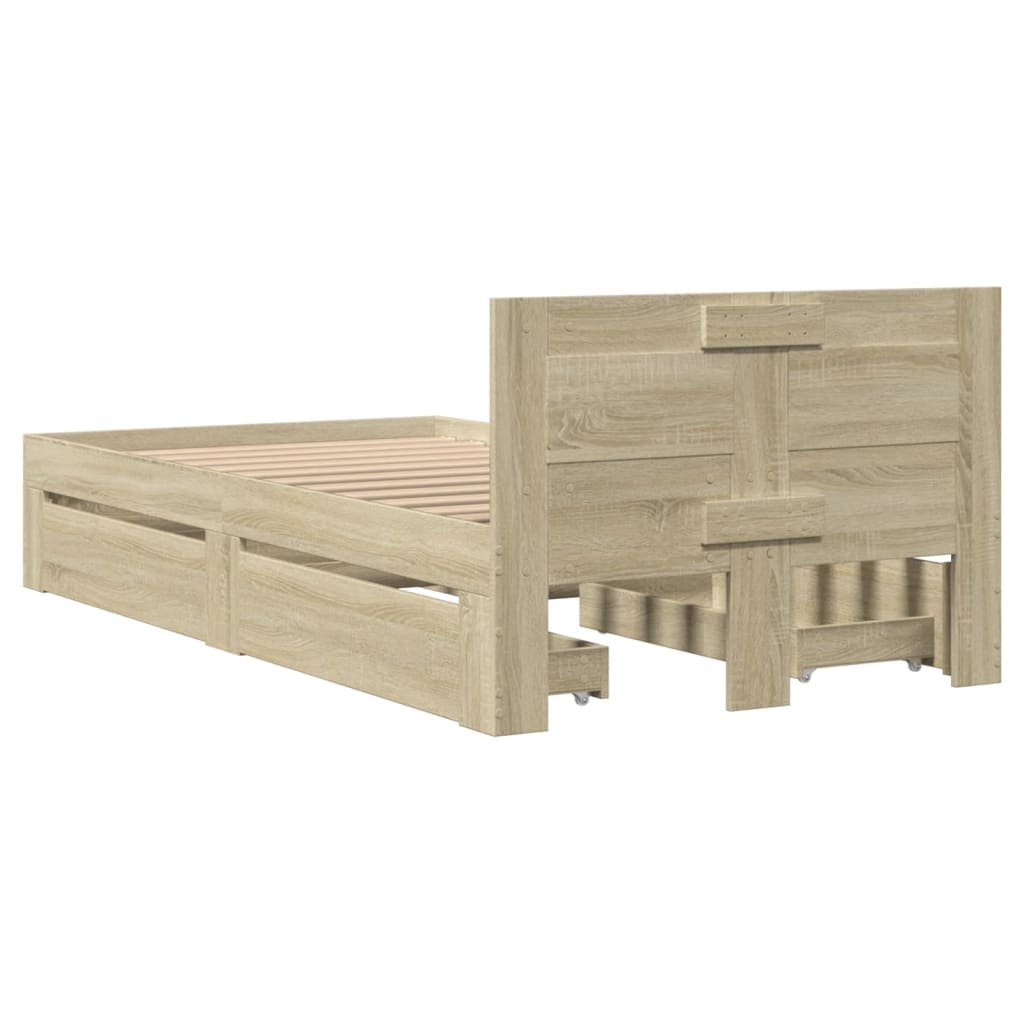 vidaXL Cama con cabecero madera de ingeniería roble Sonoma 100x200 cm