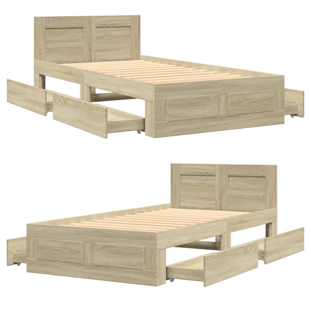 vidaXL Cama con cabecero madera de ingeniería roble Sonoma 100x200 cm