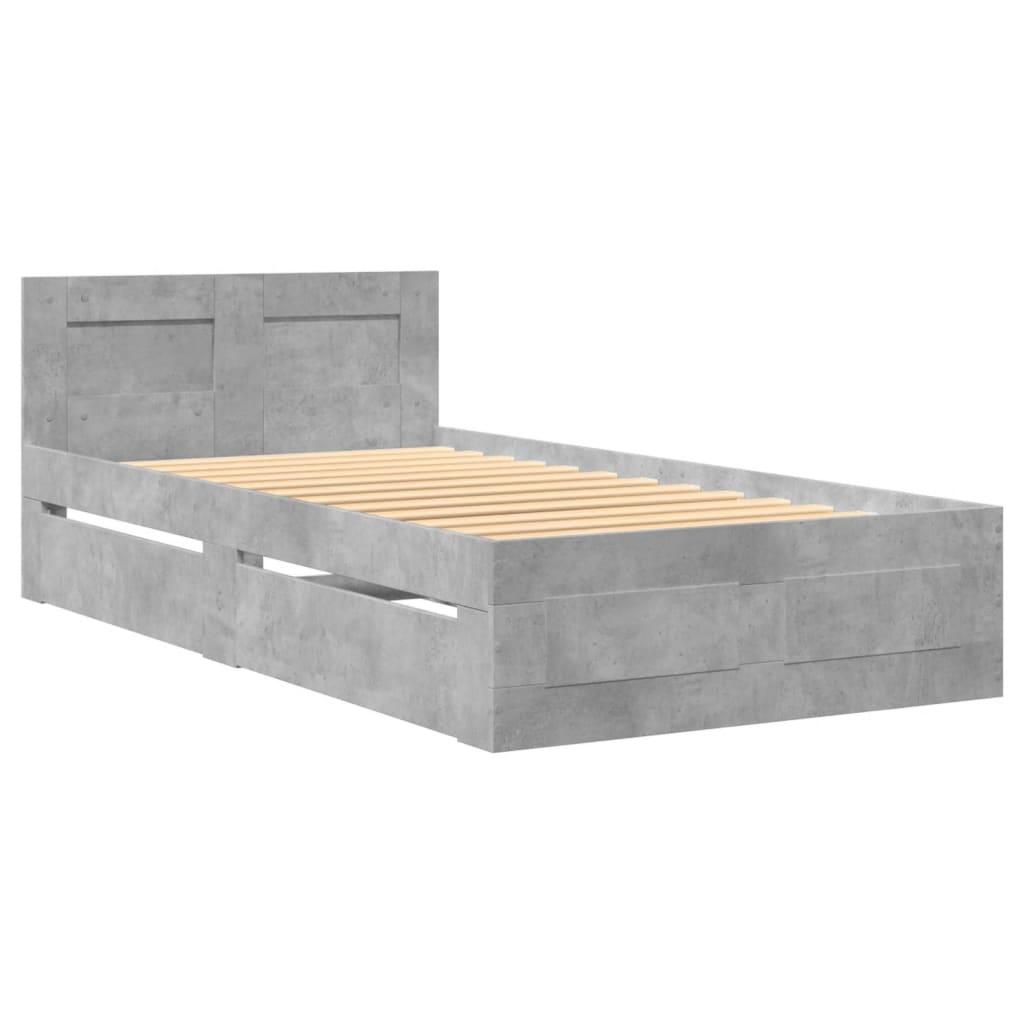 vidaXL Cama con cabecero madera de ingeniería gris hormigón 100x200 cm