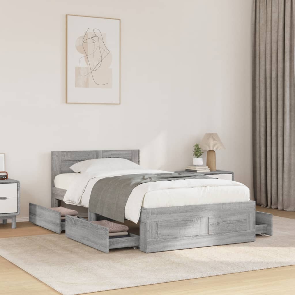 vidaXL Cama con cabecero madera de ingeniería gris hormigón 100x200 cm