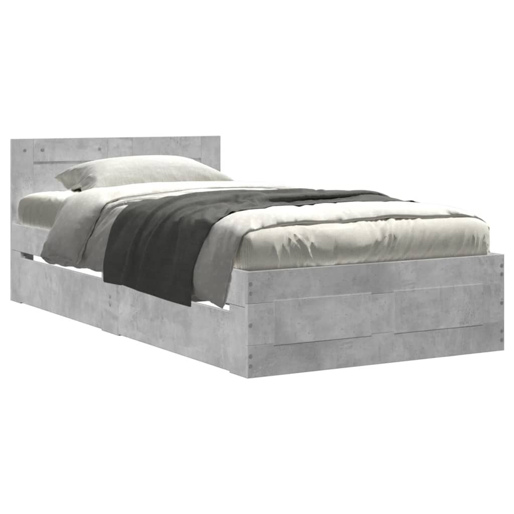 vidaXL Cama con cabecero madera de ingeniería gris hormigón 100x200 cm