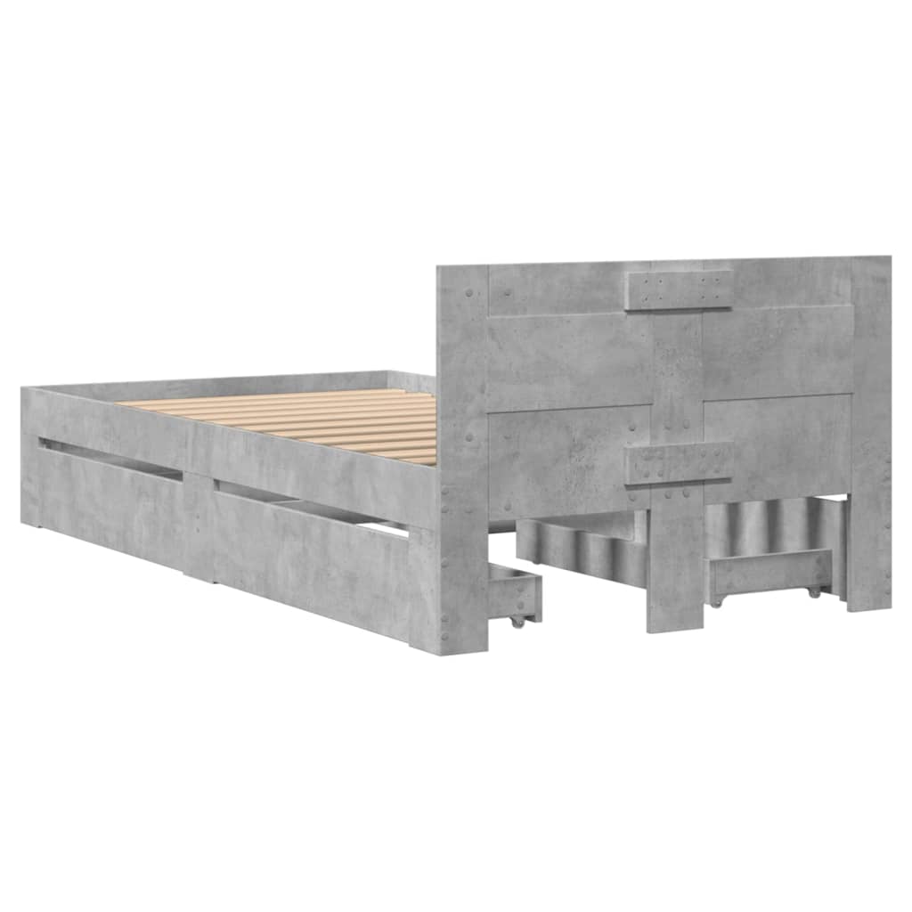 vidaXL Cama con cabecero madera de ingeniería gris hormigón 100x200 cm