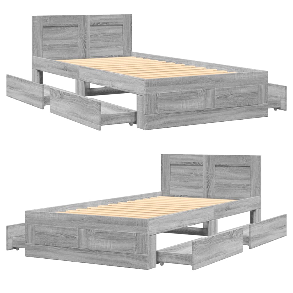 vidaXL Cama con cabecero madera de ingeniería gris hormigón 100x200 cm