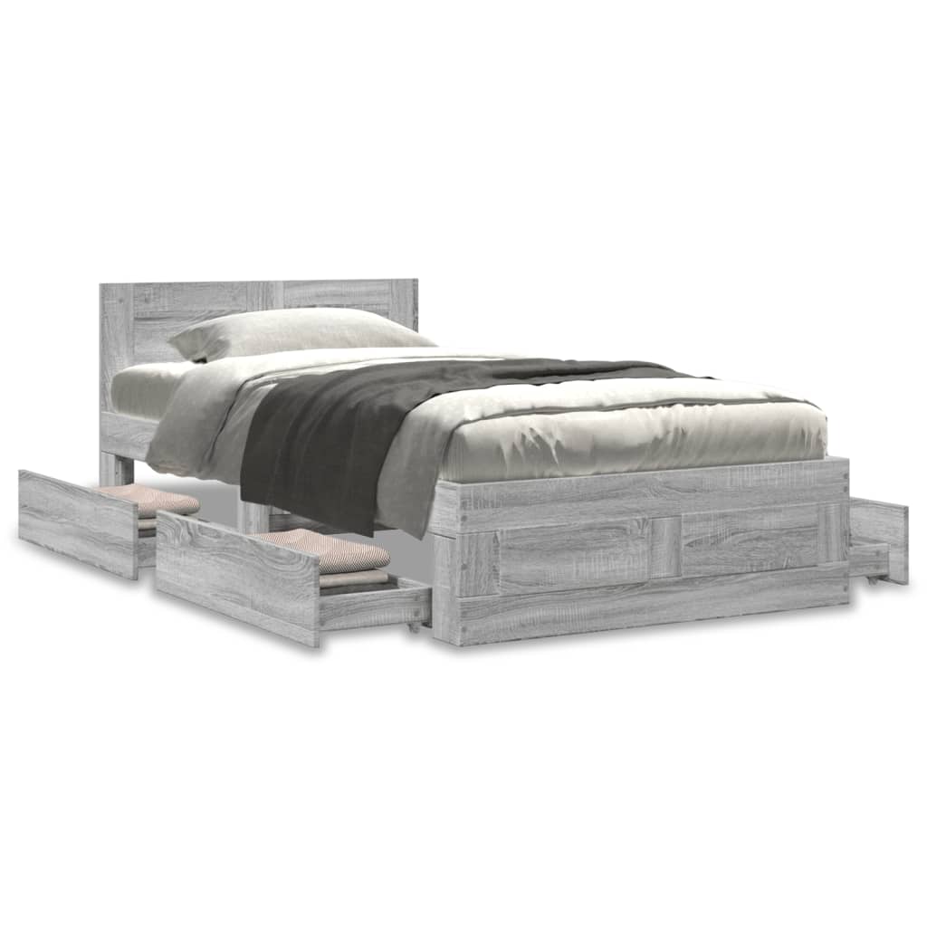 vidaXL Cama con cabecero madera de ingeniería gris hormigón 100x200 cm