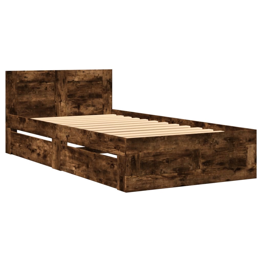 vidaXL Cama con cabecero madera de ingeniería roble ahumado 100x200 cm