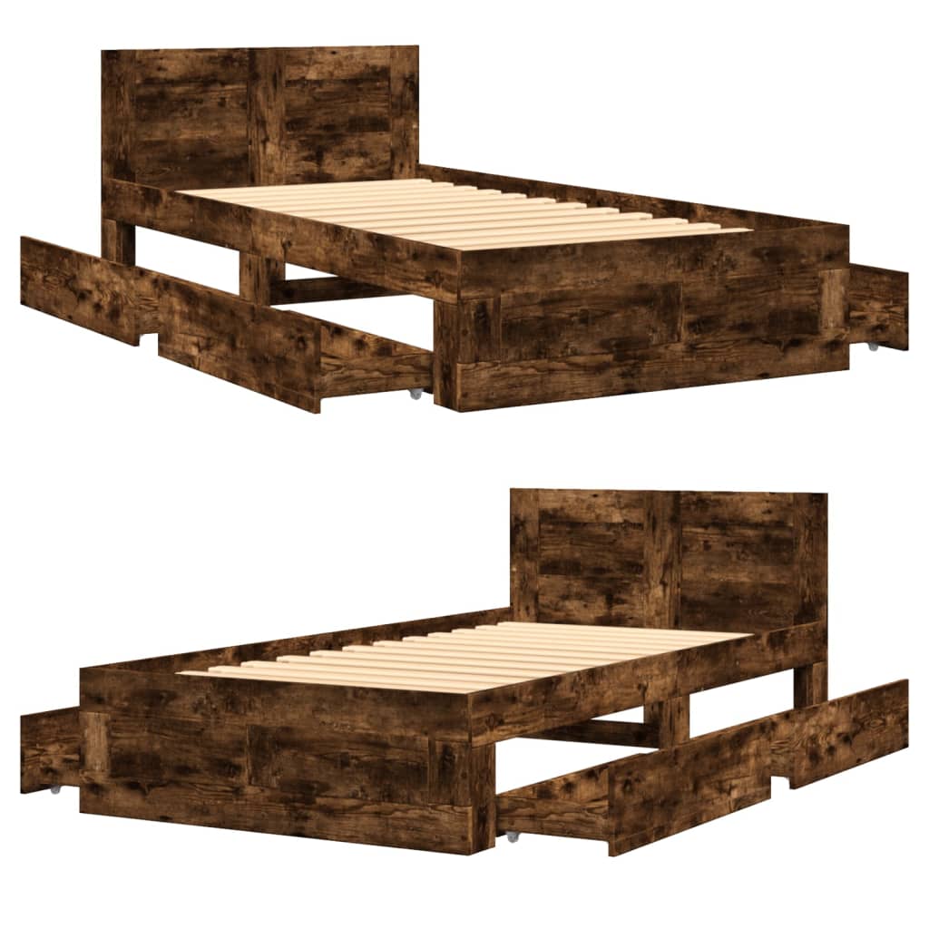 vidaXL Cama con cabecero madera de ingeniería roble ahumado 100x200 cm