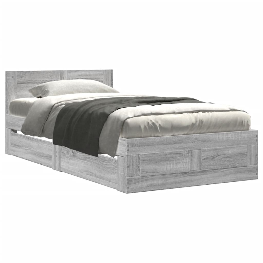 vidaXL Cama con cabecero madera de ingeniería gris Sonoma 100x200 cm