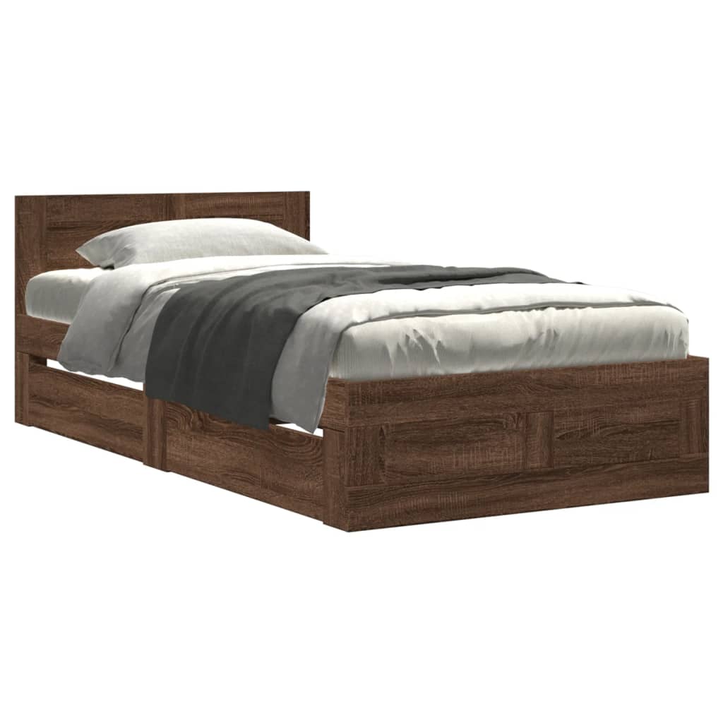 vidaXL Cama con cabecero madera de ingeniería marrón roble 100x200 cm