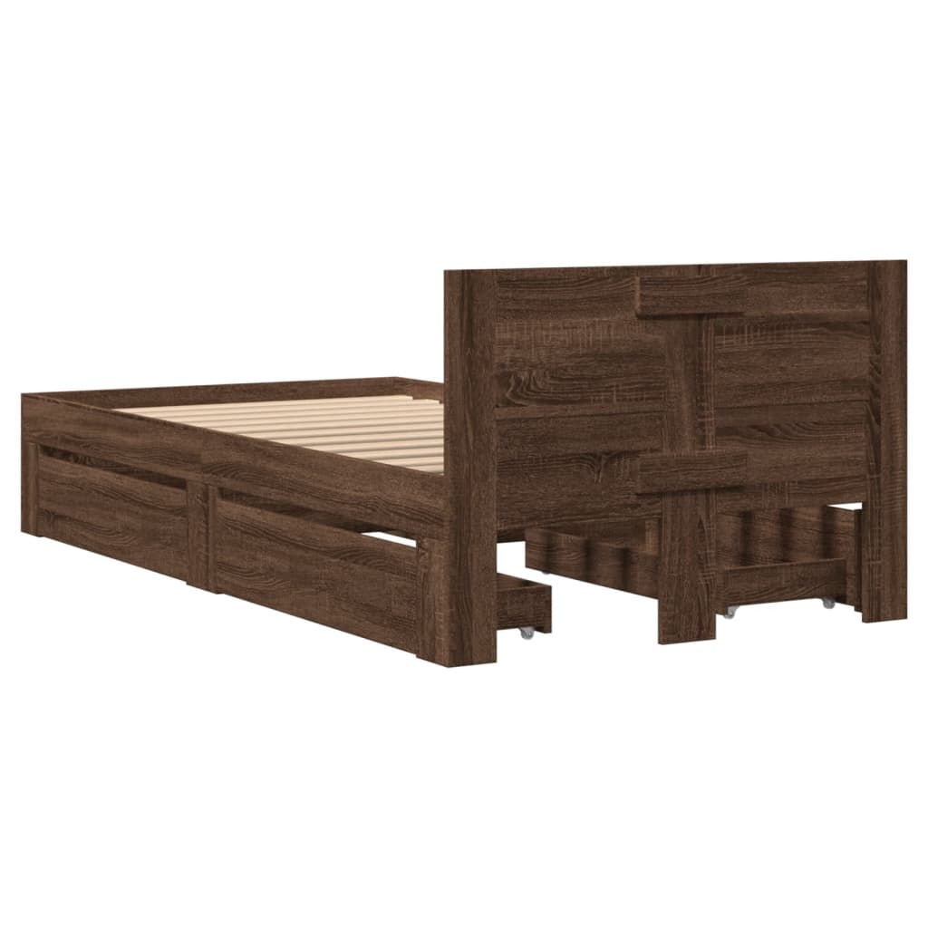 vidaXL Cama con cabecero madera de ingeniería marrón roble 100x200 cm