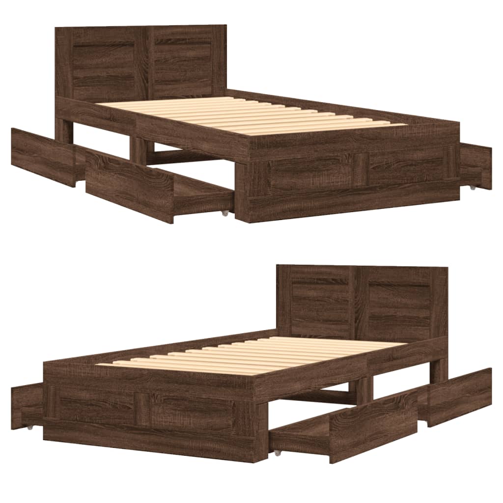 vidaXL Cama con cabecero madera de ingeniería marrón roble 100x200 cm