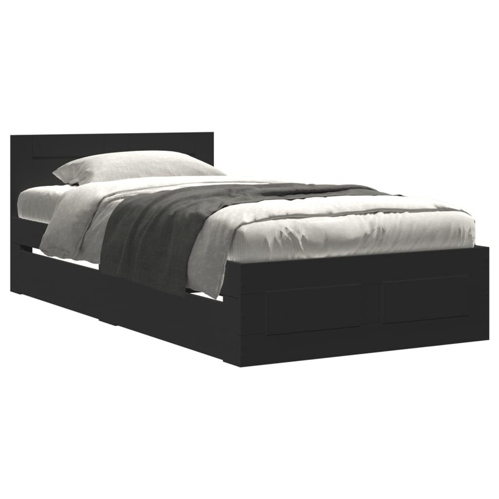 vidaXL Estructura de cama con cabecero sin colchón negro 90x200 cm