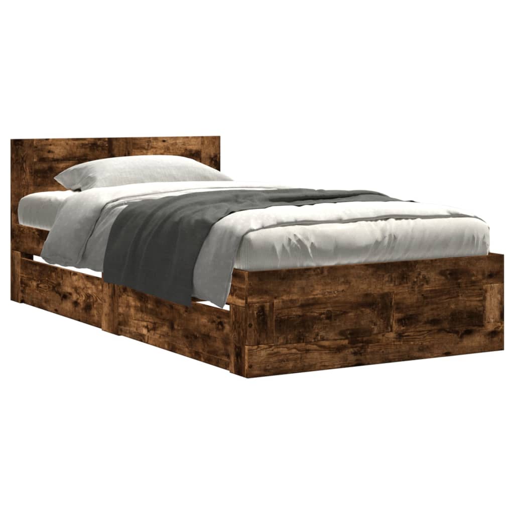 vidaXL Cama con cabecero madera de ingeniería roble ahumado 90x200 cm