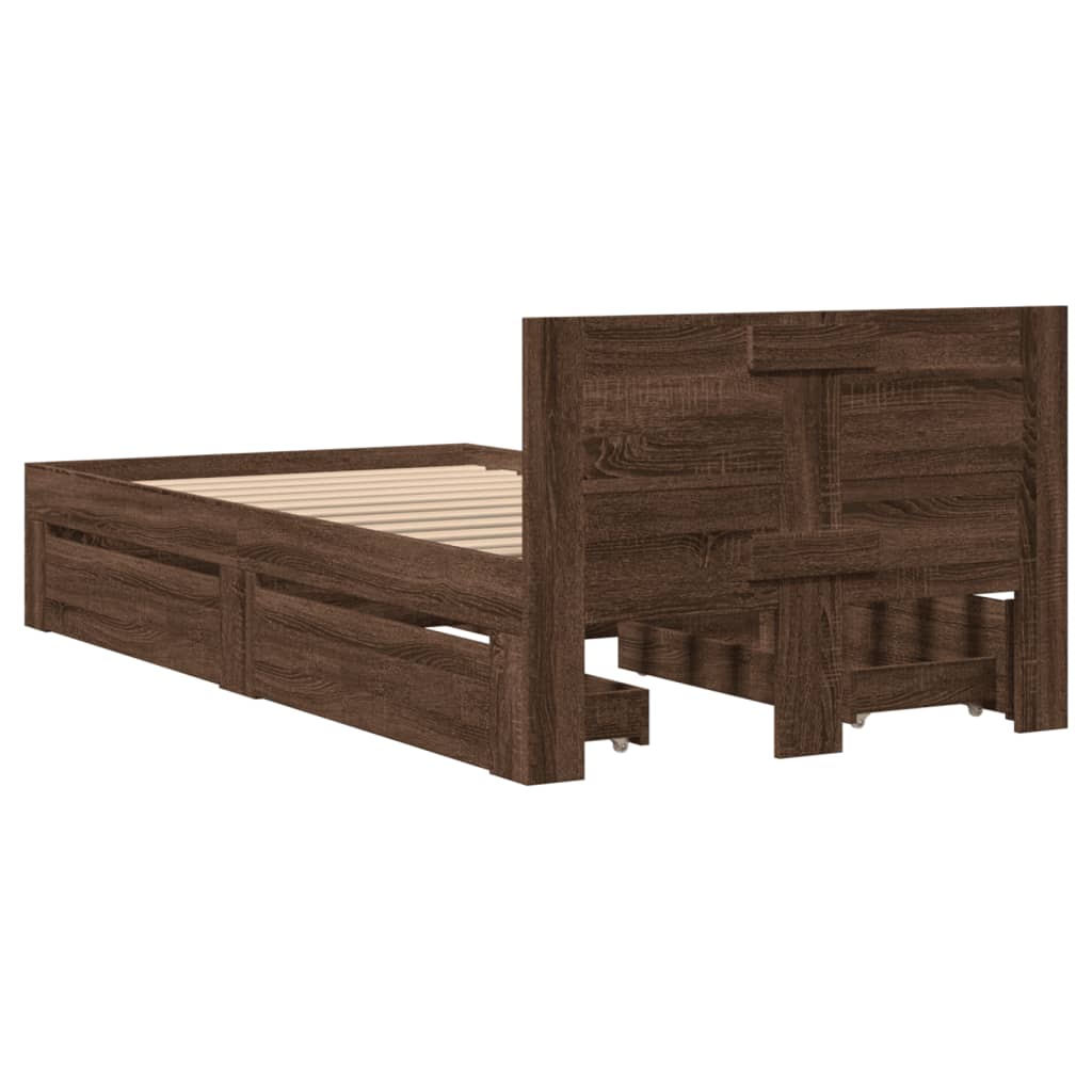 vidaXL Cama con cabecero madera de ingeniería marrón roble 90x200 cm