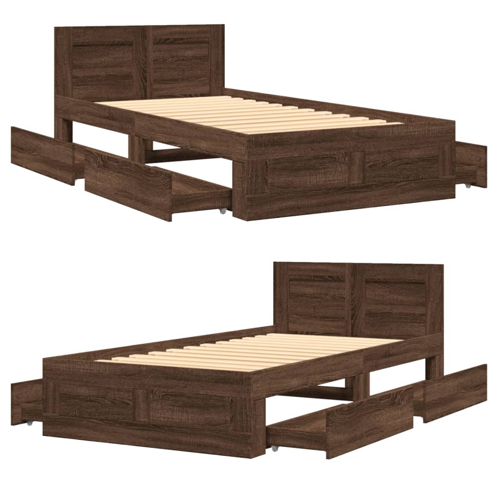 vidaXL Cama con cabecero madera de ingeniería marrón roble 90x200 cm