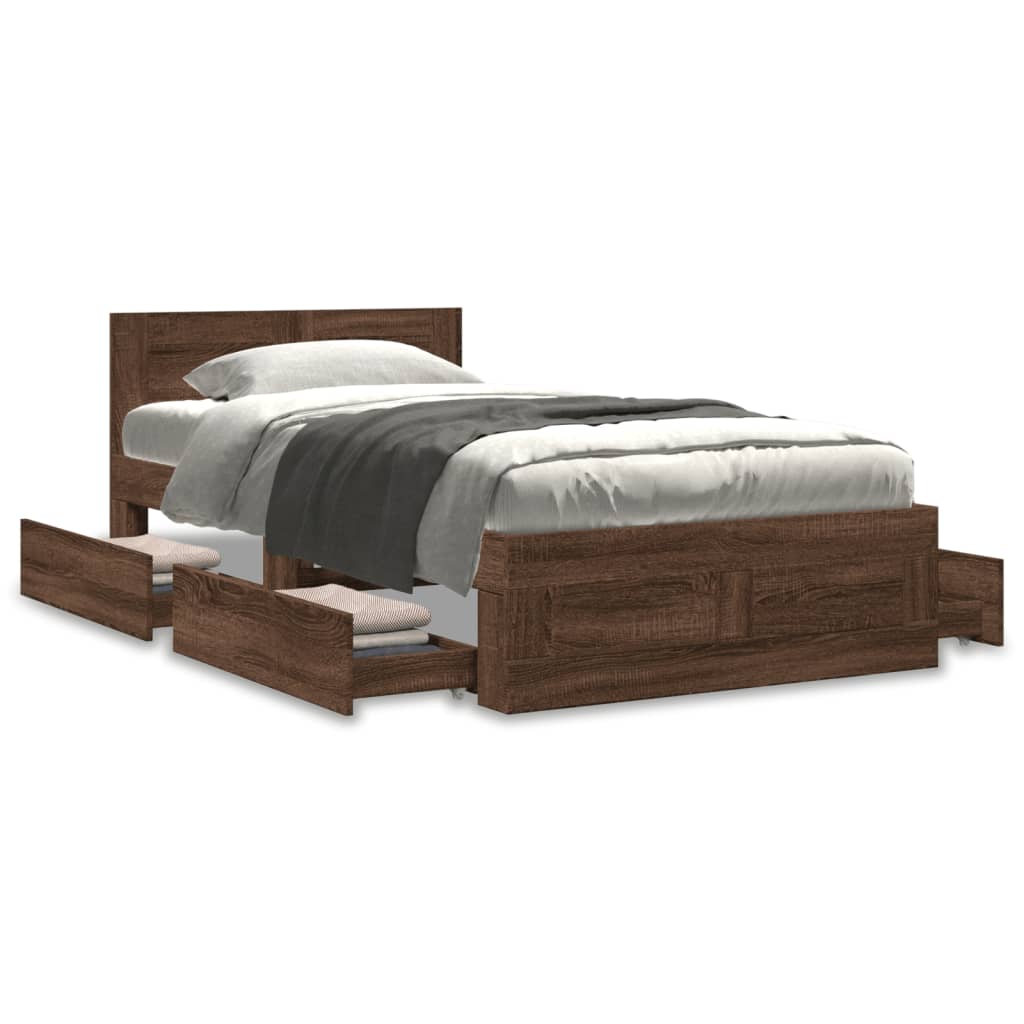 vidaXL Cama con cabecero madera de ingeniería marrón roble 90x200 cm