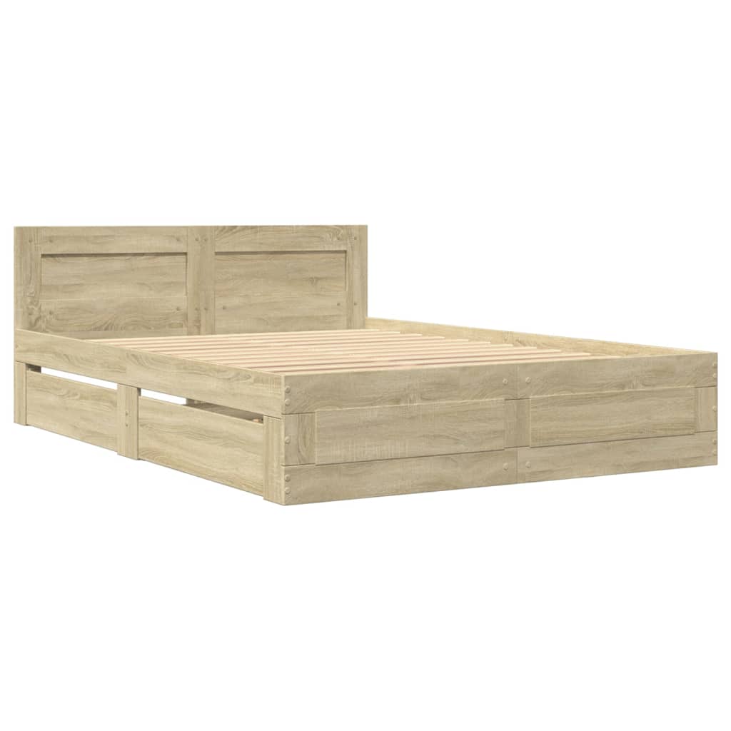 vidaXL Cama con cabecero madera de ingeniería roble Sonoma 140x190 cm