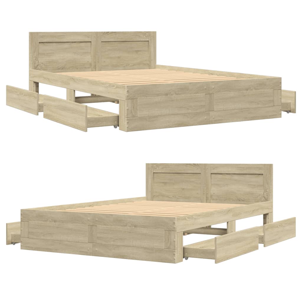 vidaXL Cama con cabecero madera de ingeniería roble Sonoma 140x190 cm