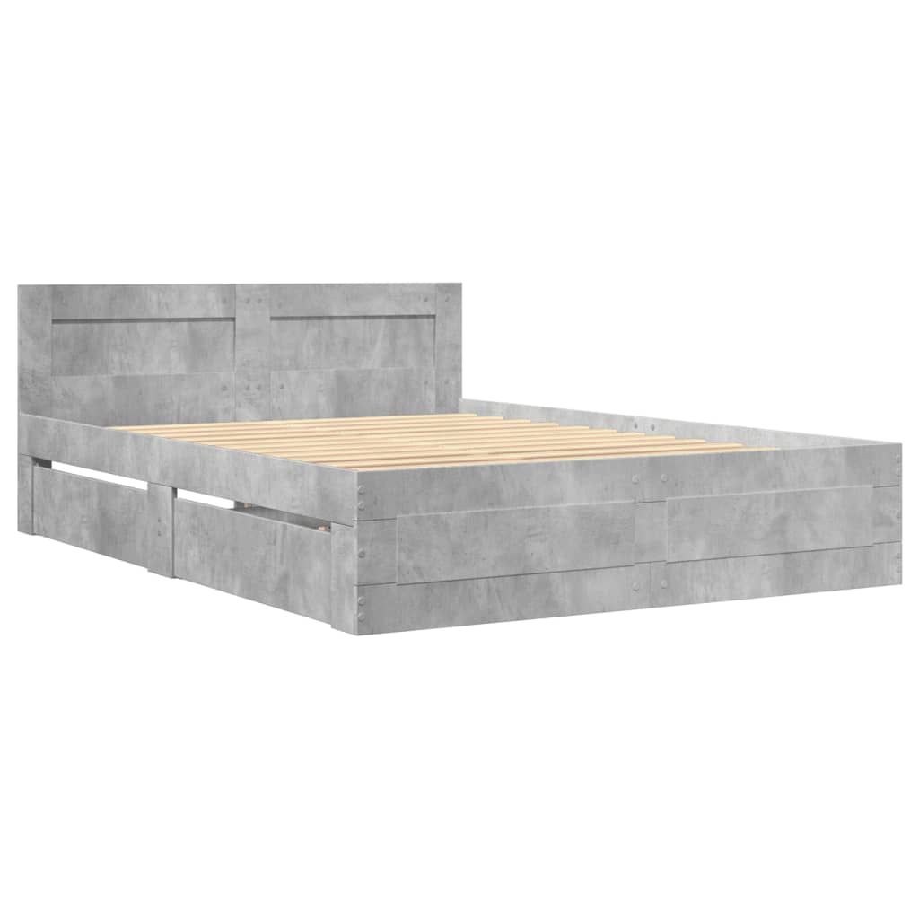 vidaXL Cama con cabecero madera de ingeniería gris hormigón 140x190 cm