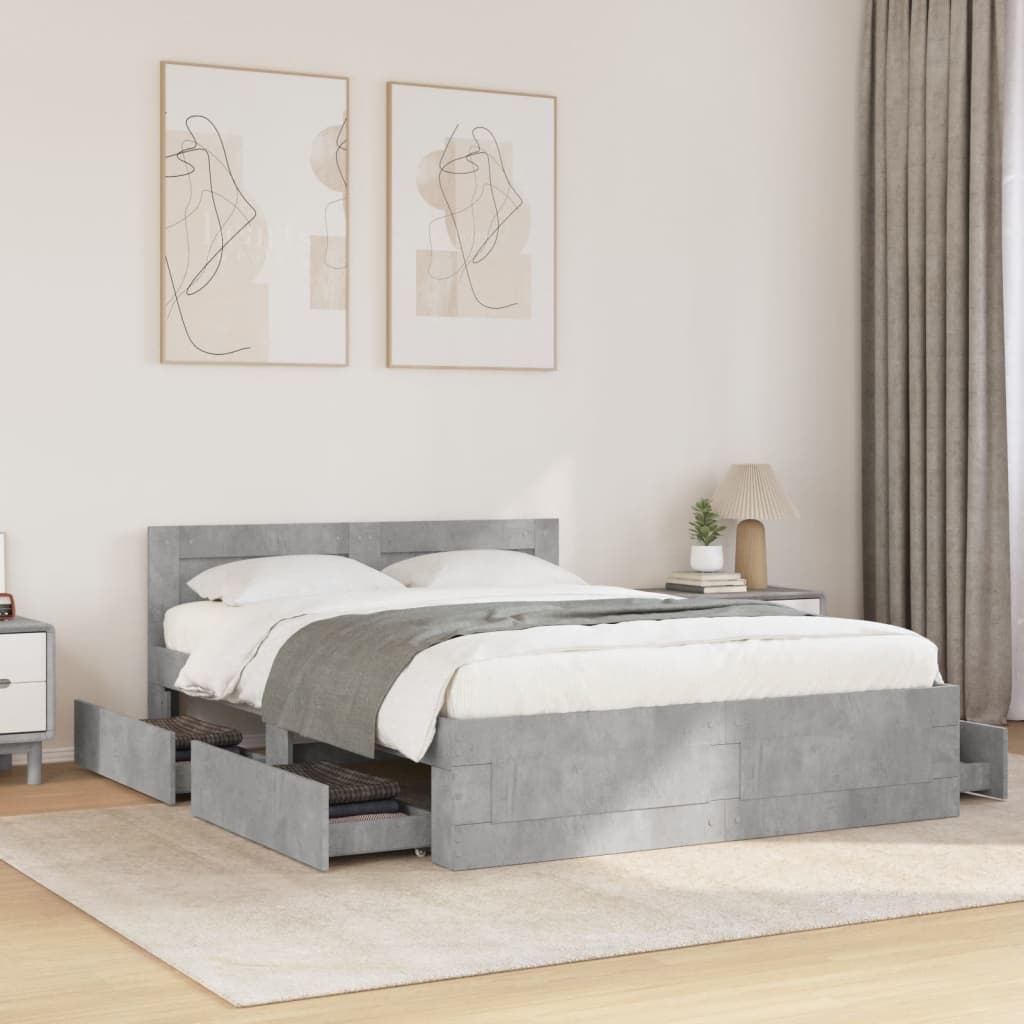 vidaXL Cama con cabecero madera de ingeniería gris hormigón 140x190 cm