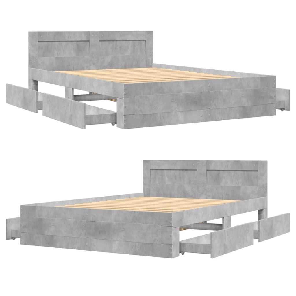 vidaXL Cama con cabecero madera de ingeniería gris hormigón 140x190 cm