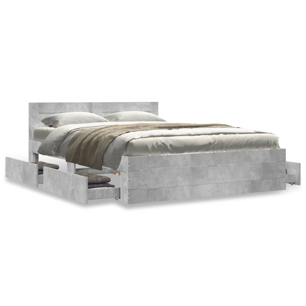 vidaXL Cama con cabecero madera de ingeniería gris hormigón 140x190 cm