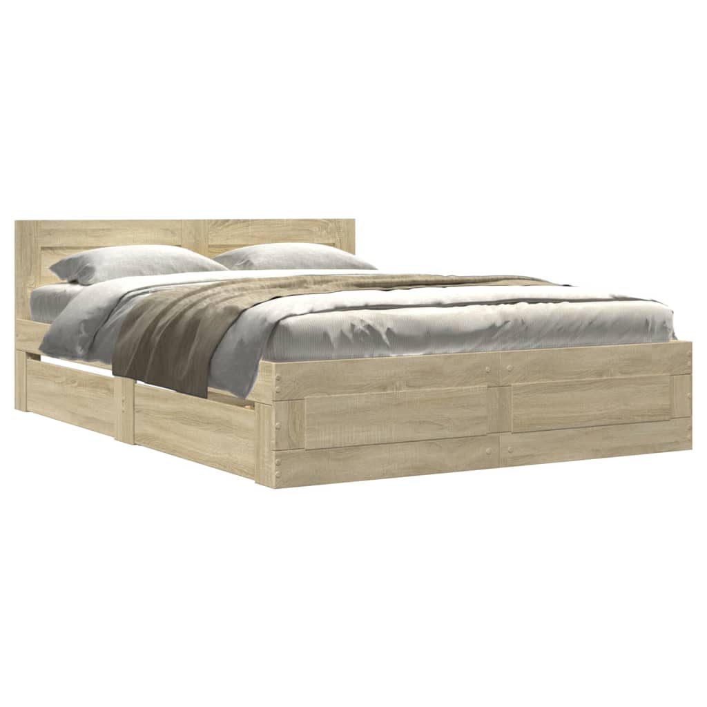 vidaXL Cama con cabecero madera de ingeniería roble Sonoma 135x190 cm