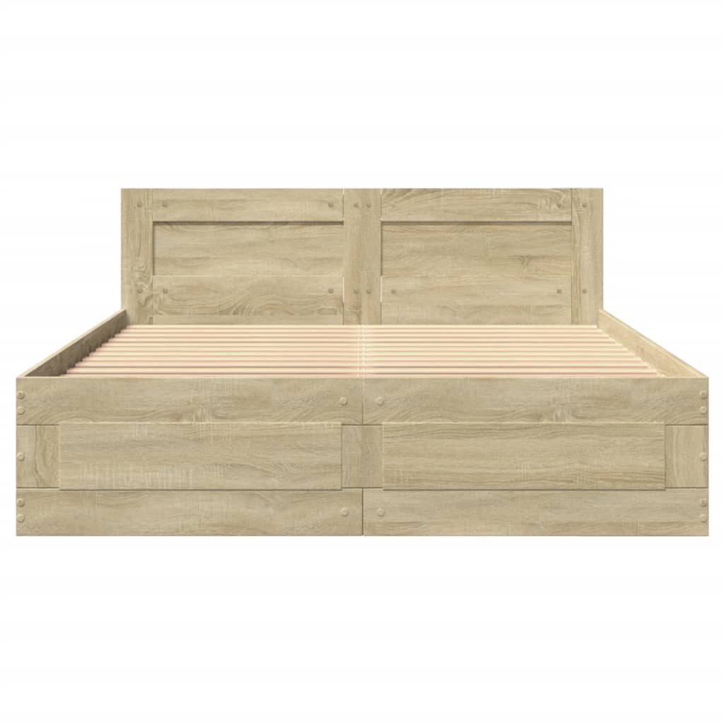 vidaXL Cama con cabecero madera de ingeniería roble Sonoma 135x190 cm