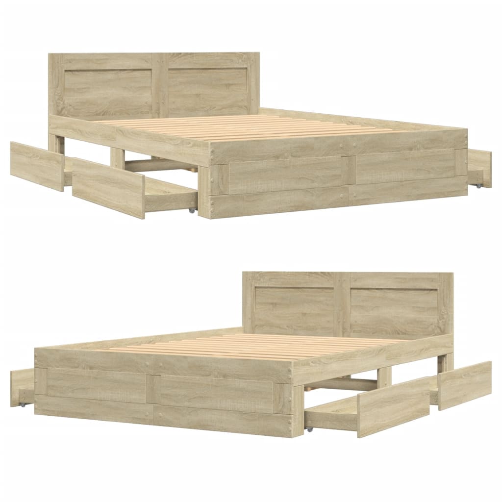 vidaXL Cama con cabecero madera de ingeniería roble Sonoma 135x190 cm