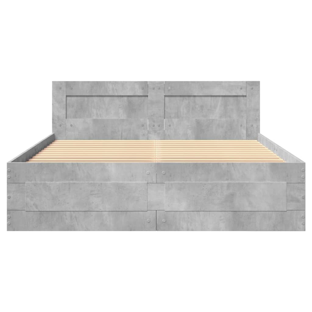 vidaXL Cama con cabecero madera de ingeniería gris hormigón 135x190 cm