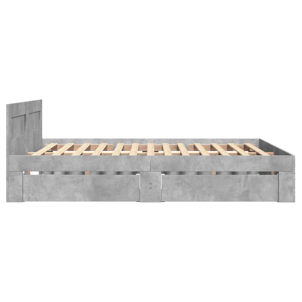 vidaXL Cama con cabecero madera de ingeniería gris hormigón 135x190 cm