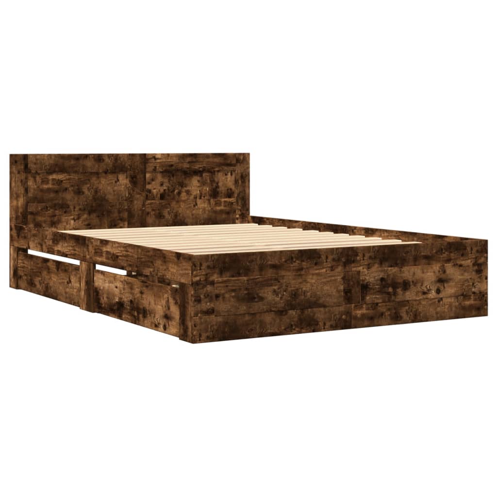 vidaXL Cama con cabecero madera de ingeniería roble ahumado 135x190 cm