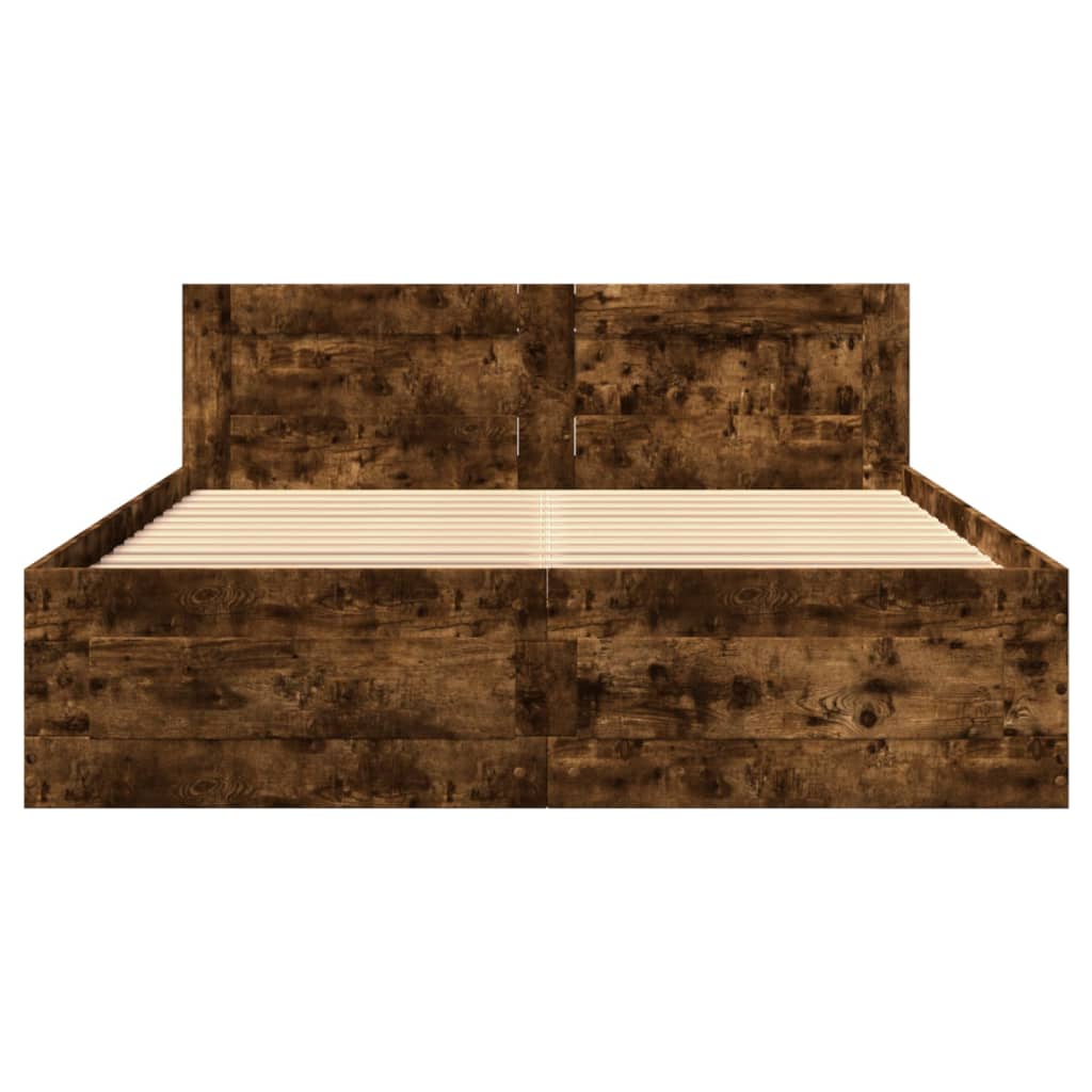 vidaXL Cama con cabecero madera de ingeniería roble ahumado 135x190 cm