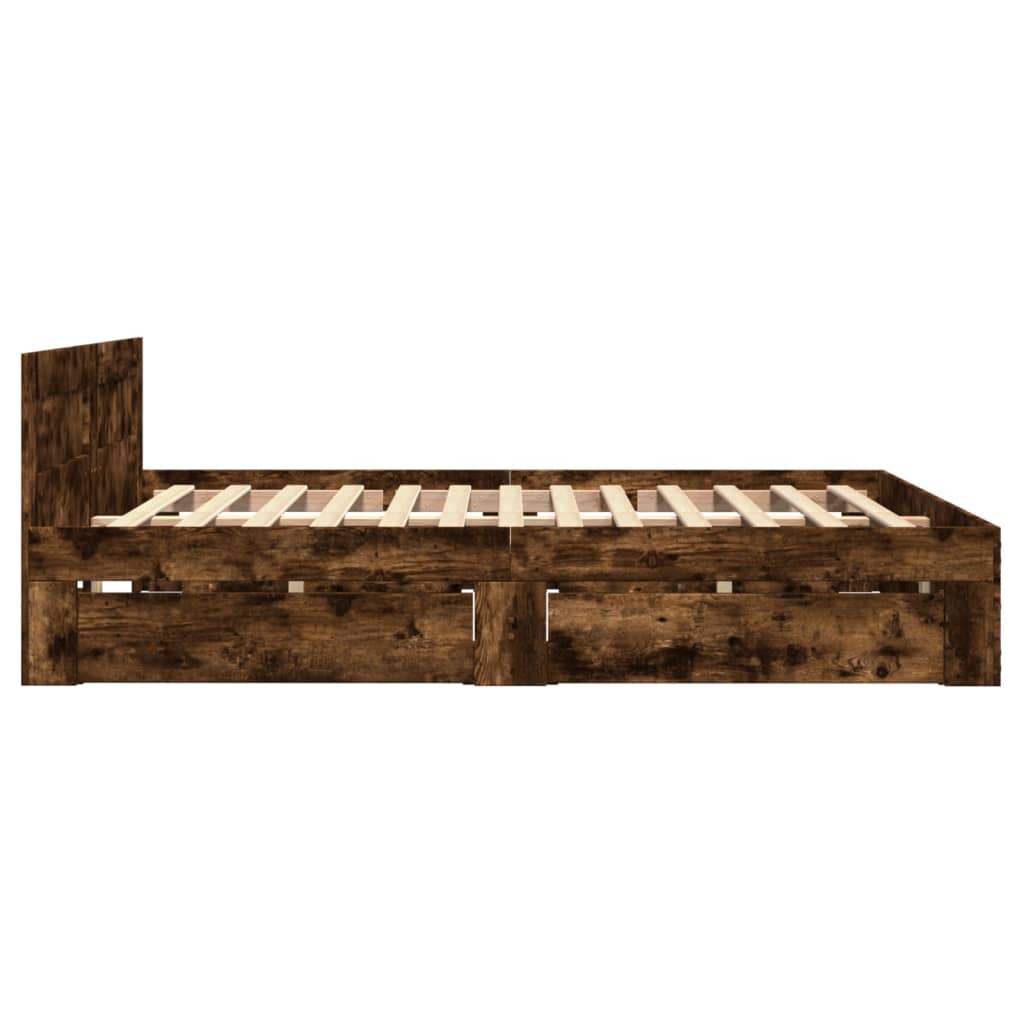 vidaXL Cama con cabecero madera de ingeniería roble ahumado 135x190 cm