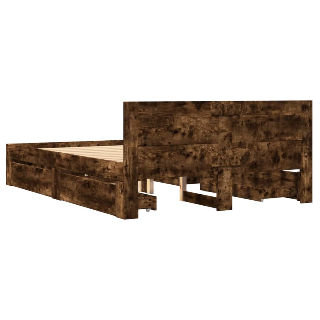 vidaXL Cama con cabecero madera de ingeniería roble ahumado 135x190 cm