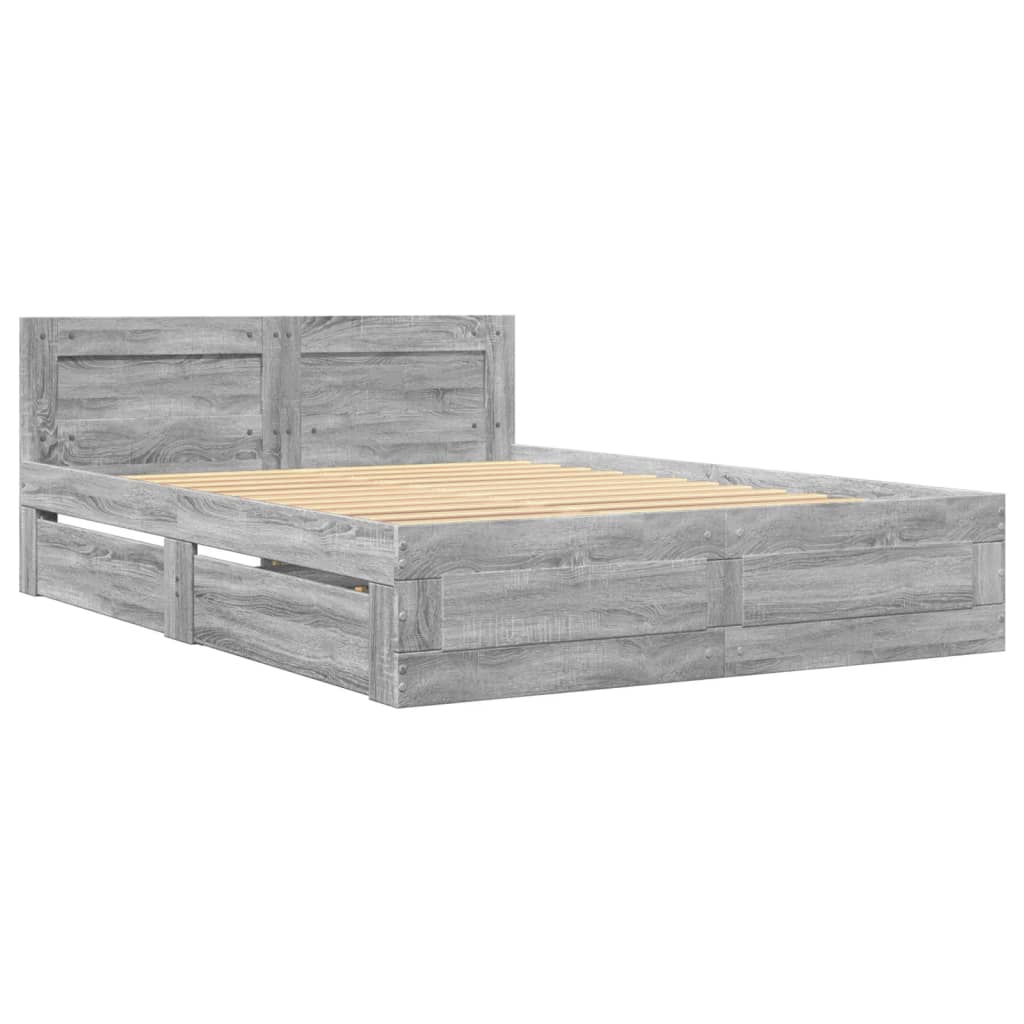 vidaXL Cama con cabecero madera de ingeniería gris Sonoma 135x190 cm