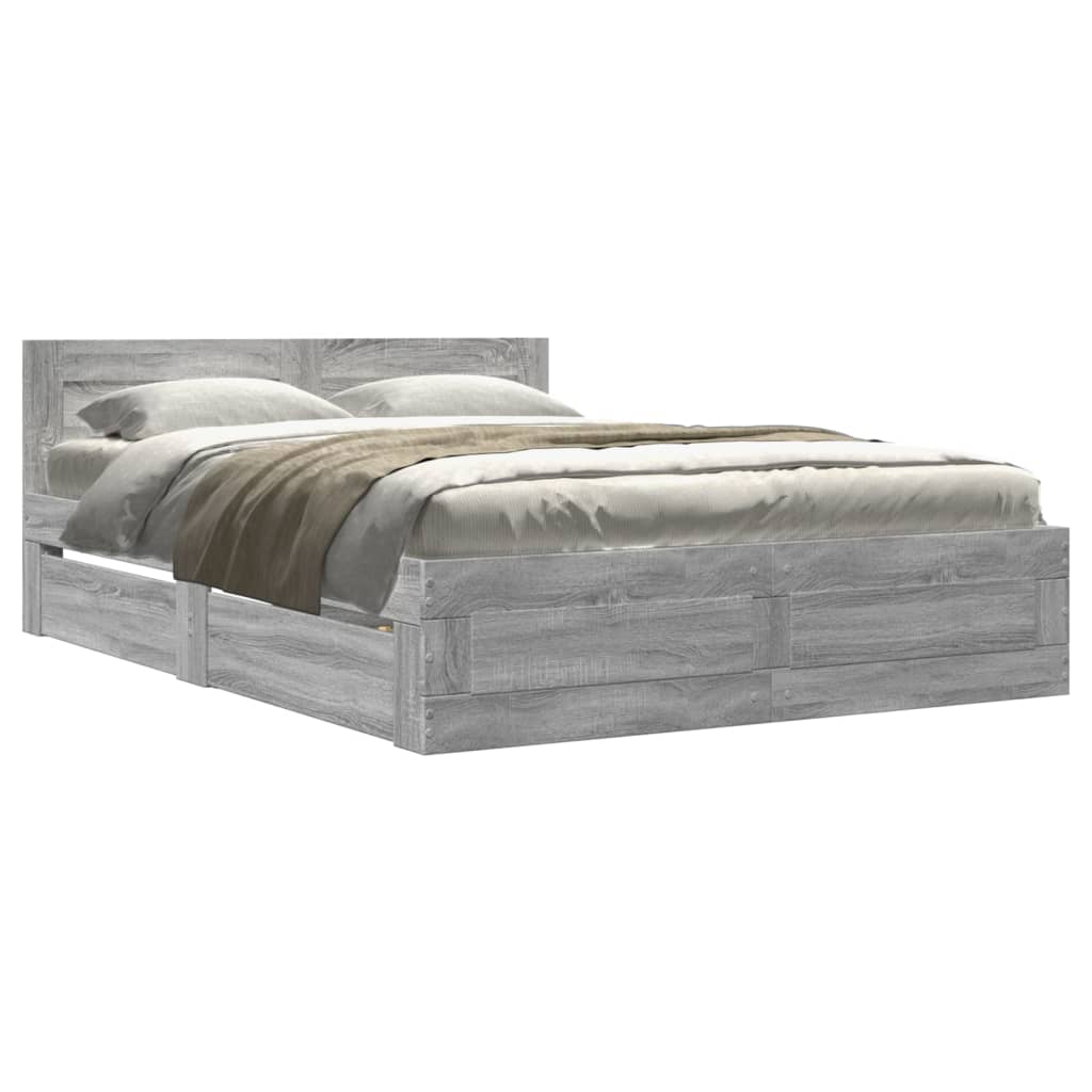 vidaXL Cama con cabecero madera de ingeniería gris Sonoma 135x190 cm