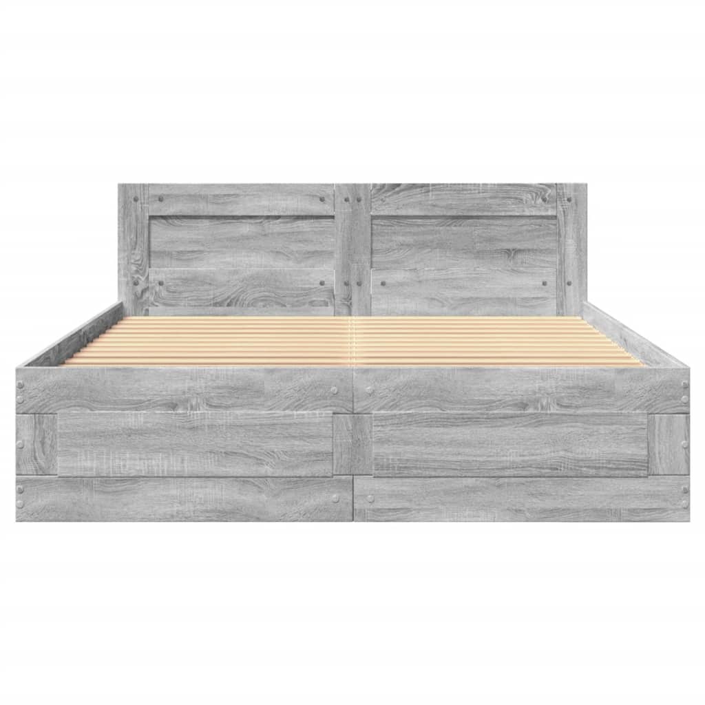 vidaXL Cama con cabecero madera de ingeniería gris Sonoma 135x190 cm