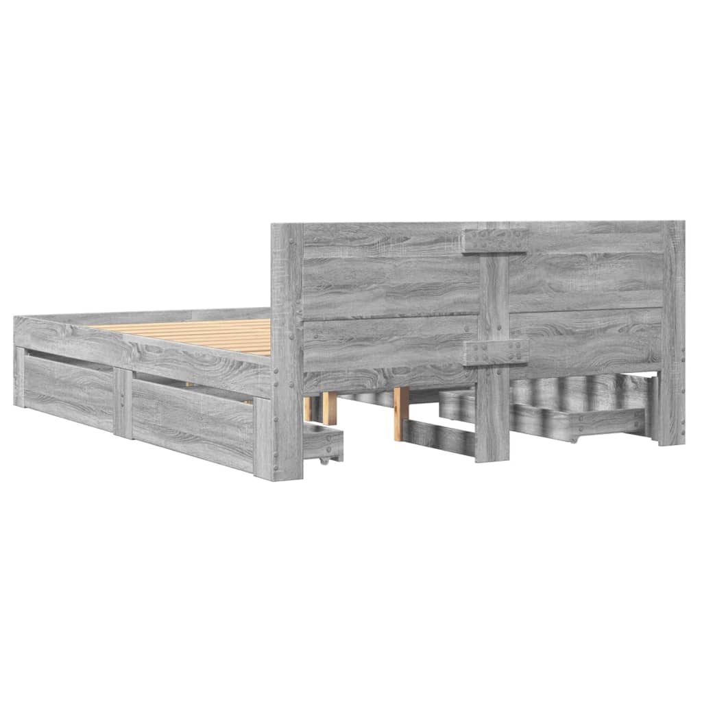 vidaXL Cama con cabecero madera de ingeniería gris Sonoma 135x190 cm