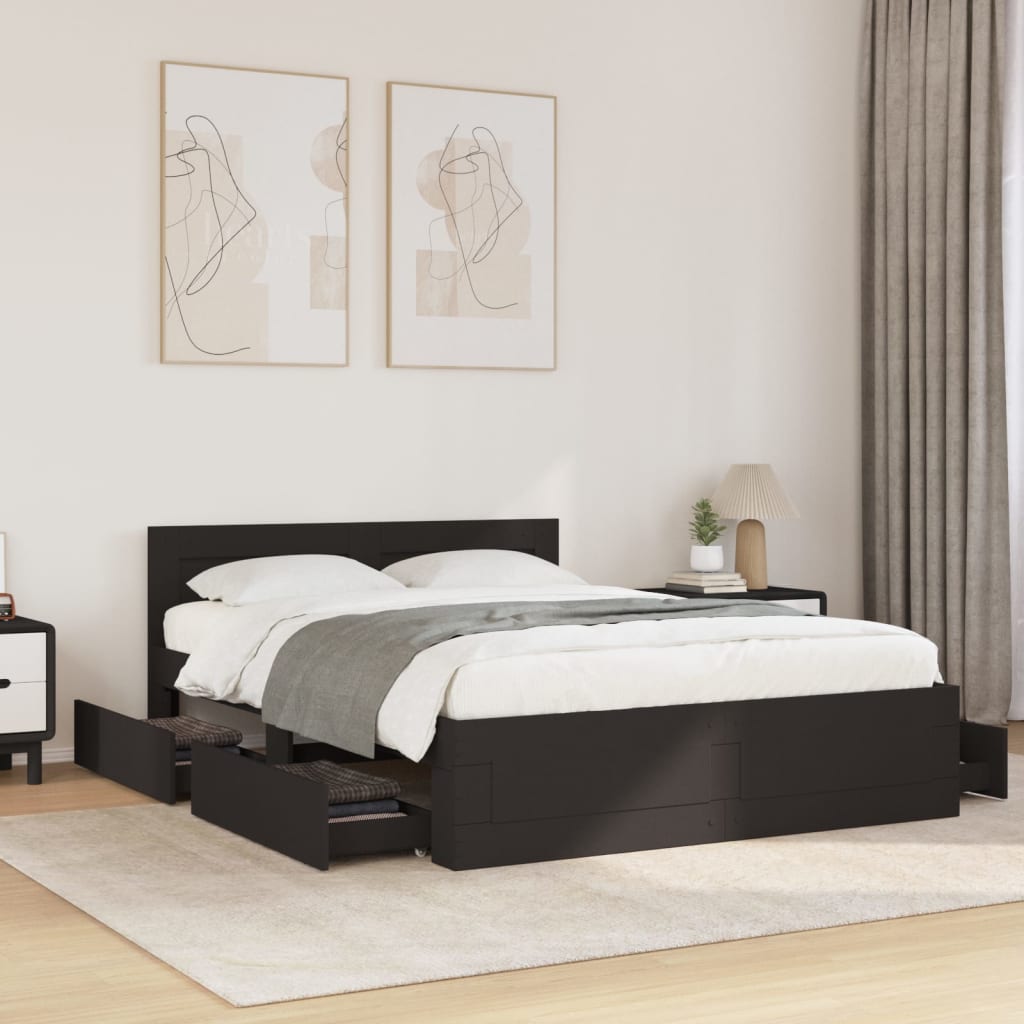 vidaXL Estructura cama con cabecero madera ingeniería negro 120x190 cm