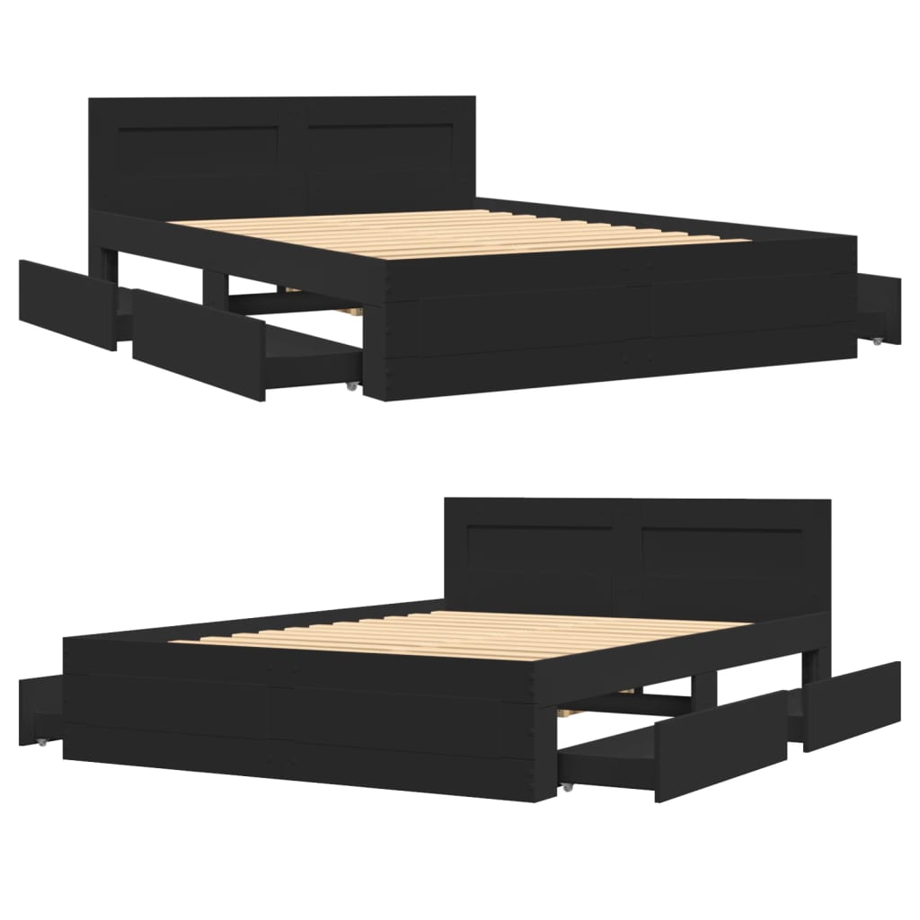 vidaXL Estructura cama con cabecero madera ingeniería negro 120x190 cm