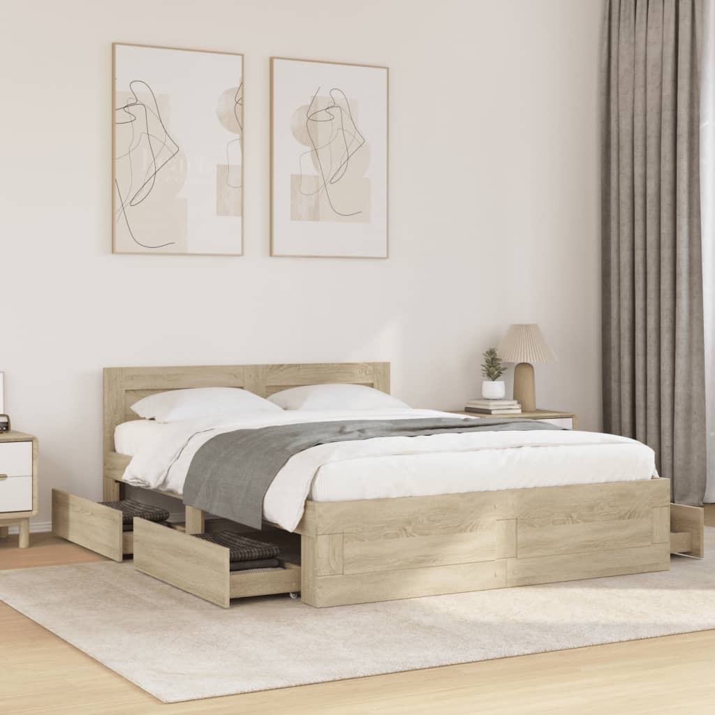 vidaXL Cama con cabecero madera de ingeniería roble Sonoma 120x190 cm