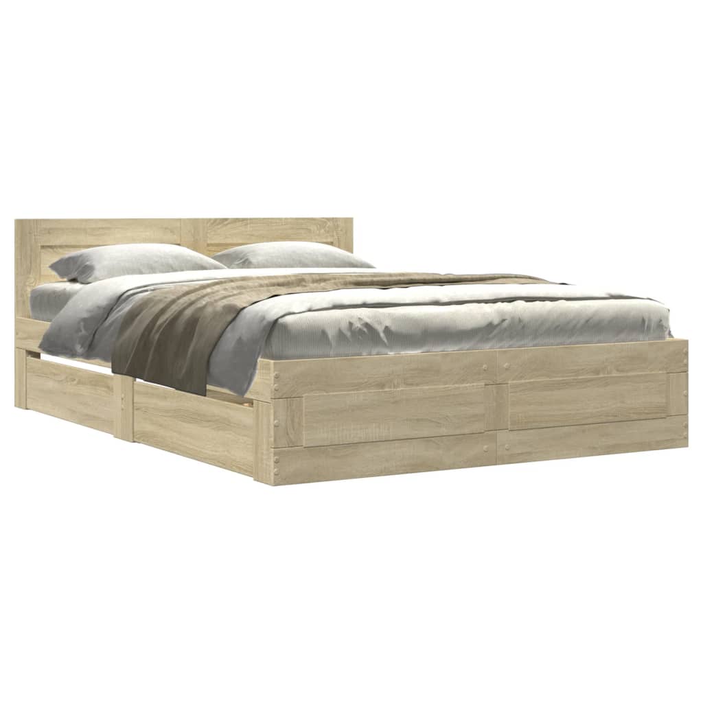 vidaXL Cama con cabecero madera de ingeniería roble Sonoma 120x190 cm