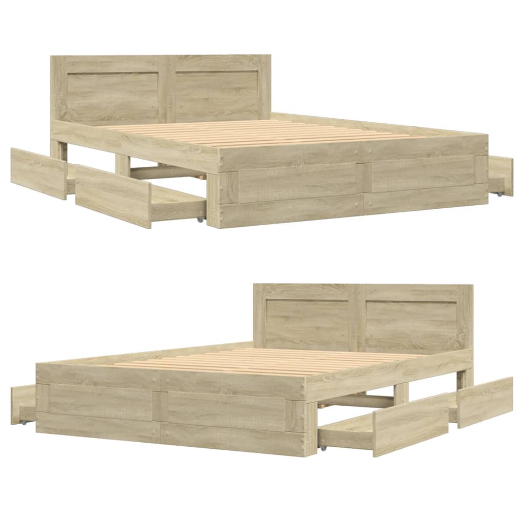 vidaXL Cama con cabecero madera de ingeniería roble Sonoma 120x190 cm