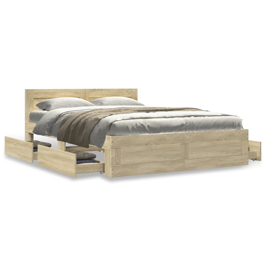 vidaXL Cama con cabecero madera de ingeniería roble Sonoma 120x190 cm