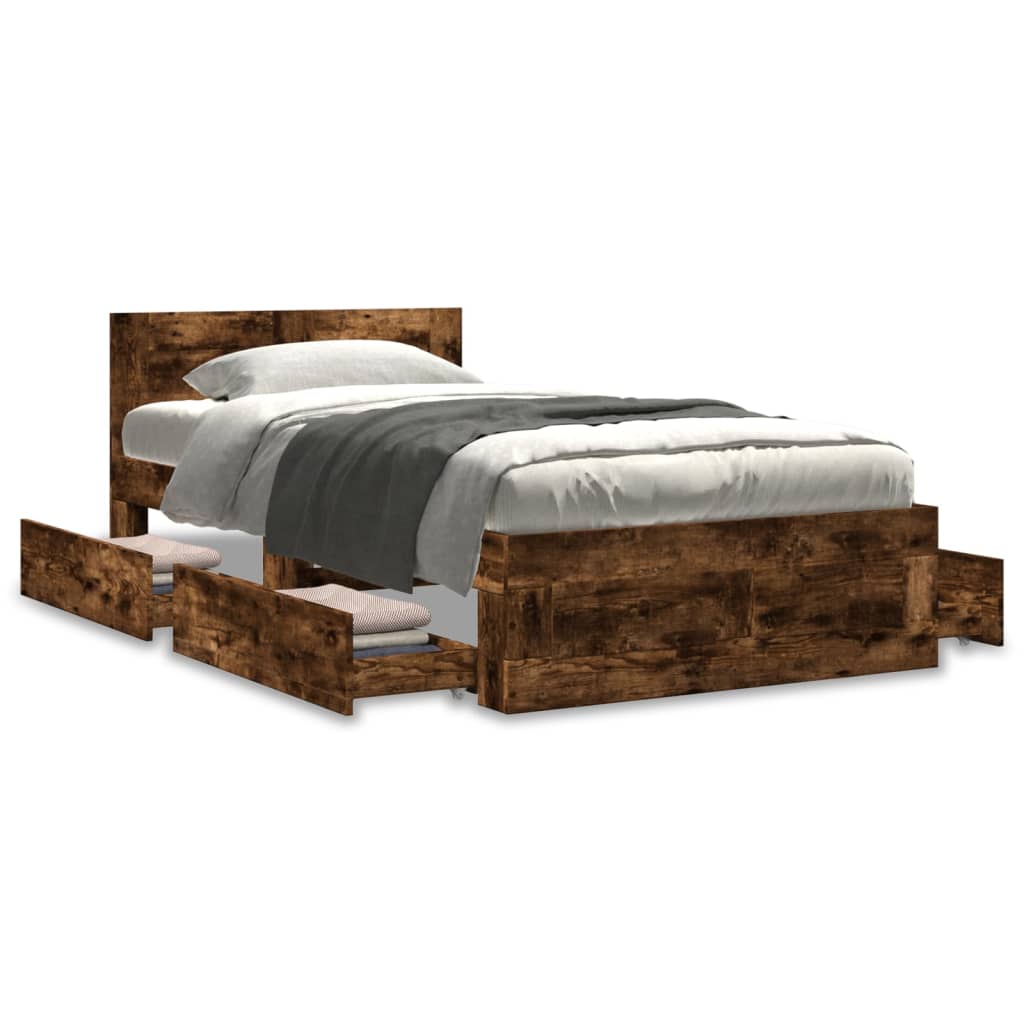 vidaXL Cama con cabecero madera de ingeniería roble ahumado 90x190 cm